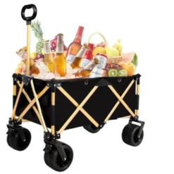 FURNIinspire Outdoor Serving Carts Aluminum Alloy Folding Wagon Utility Beach Wagon Cart For Sand With Big Wheels, Black, 38"*21.5"*34.5" -Outdoor Kitchen & Living GUEST 3fd105b7 08df 40a6 b090 b07db44c6707