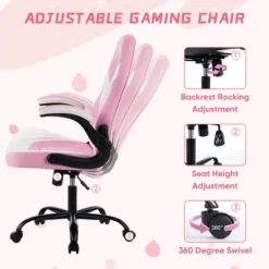 FURNIinspire Task And Office Chairs Pu Leather Office Chair Swivel Computer Gaming Chair With Lumbar Support, Pink And White, 25"*28"*46" -Outdoor Kitchen & Living GUEST 40279e2f c630 43d2 b646 51e7639f4621