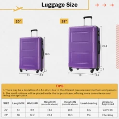 FURNIinspire Bag And Luggage Sets 2 Piece Luggage Set With Bags Spinner Wheels Abs Lightweight Suitcase With TSA Lock, Purple, 18"*12"*28" -Outdoor Kitchen & Living GUEST 40a4b159 8788 4a41 9f0f 9219201f27c7