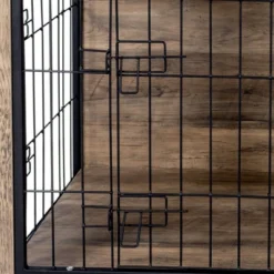 FURNIinspire Pet Crates And Houses Dog Crate Furniture With Double Doors, Medium Wooden Dog Cage, Indoor Dog Kennel, Brown, 32.68"*22.05"*25.2"