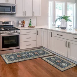FURNIinspire Floor Mats Home 2 Piece Kitchen Rug Machine Washable Floor Mat For Living Room, Vintage Carpet, Non Slip, Blue, 60"*20" -Outdoor Kitchen & Living GUEST 41242a13 dad6 4b7f b5ea a886fd19b66e
