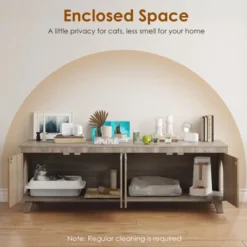 FURNIinspire Pet Crates And Houses Double Large Hidden Cat Litter Box Enclosure Furniture Cabinet With Rattan Doors, Brown, 57.9"*19.7"*19.7" -Outdoor Kitchen & Living GUEST 4133025f 3399 458d abaf 72b5120c454c