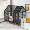 FURNIinspire Pet Crates And Houses 54 Inches Heavy Duty Dog Cage With Removable Roof And Wheels For Comfortable Pet Living, Black, 46"*29.5"*54"