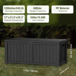 FURNIinspire Deck Boxes, 120 Gallon Waterproof Deck Box Lockable Storage Container For Patio Furniture, Garden Tools, Black, 54.3"*26.5"*24.2" -Outdoor Kitchen & Living GUEST 4377bdab 4d5b 4e65 b164 f56d9f895a14
