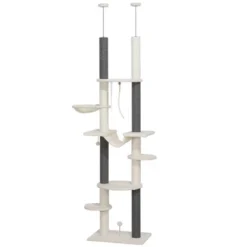 FURNIinspire Pet Tower Cat Tree, Cat Tower Cat Condo Cat Climbing Tower Cat Tree Tower For Indoor Cats Large, White, 17.3"*23.6"*100.4"