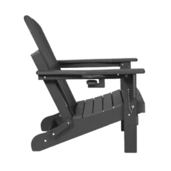 FURNIinspire Patio Accent Chairs Folding Adirondack Chair, Outdoor Adirondack Chair With Cup Holder, Wood Texture Folding Chair, Gray, 32"*29"*36" -Outdoor Kitchen & Living GUEST 45bb3275 8806 4038 94d8 b5af155db79a
