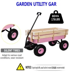 FURNIinspire Wheelbarrows And Lawn Carts Outdoor Wagon Pulling Air Tires Garden Cart, Lawn Cart With Pull Handle, Pink, 39“*19"*20" -Outdoor Kitchen & Living GUEST 46619bac a0fd 430d 9977 f0ded79d5f47