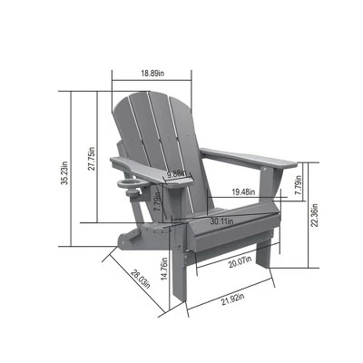FURNIinspire Patio Accent Chairs Folding Adirondack Chair, Outdoor Adirondack Chair With Cup Holder, Wood Texture Folding Chair, Black, 32"*29"*36" 4 FURNIinspire Patio Accent Chairs Folding Adirondack Chair, Outdoor Adirondack Chair With Cup Holder, Wood Texture Folding Chair, Black, 32"*29"*36" - Image 2