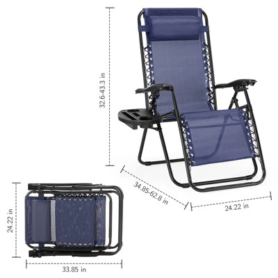 FURNIinspire Outdoor Portable Chairs Lounge Chairs Patio Folding Recliners For Pool Beach Garden With Pillow And Cup Holder, Blue, 62.8"*24.22"*43.3" 4 FURNIinspire Outdoor Portable Chairs Lounge Chairs Patio Folding Recliners For Pool Beach Garden With Pillow And Cup Holder, Blue, 62.8"*24.22"*43.3" - Image 2