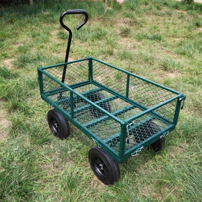 FURNIinspire Wheelbarrows And Lawn Carts Solid Wheels Tools Cart Wagon Cart, Metal Lawn Cart For Picnic, Shopping, Green, 37“*19"*45" 3 FURNIinspire Wheelbarrows And Lawn Carts Solid Wheels Tools Cart Wagon Cart, Metal Lawn Cart For Picnic, Shopping, Green, 37“*19"*45"