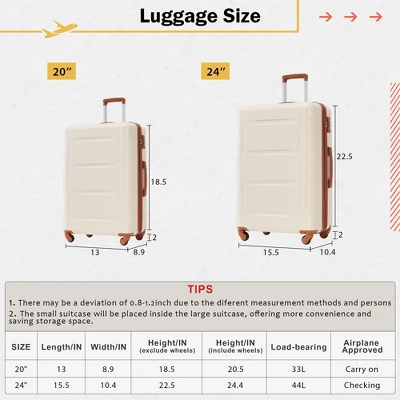 FURNIinspire Bag And Luggage Sets Luggage Set Travel Suitcase With Bags Spinner Wheels Abs Lightweight Suitcase, Khaki And Brown, 16"*10"*24" 4 FURNIinspire Bag And Luggage Sets Luggage Set Travel Suitcase With Bags Spinner Wheels Abs Lightweight Suitcase, Khaki And Brown, 16"*10"*24" - Image 2