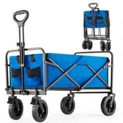 FURNIinspire Wheelbarrows And Lawn Carts Collapsible Folding Wagon Car, Heavy Duty Utility Wagon With All-Terrain Wheels, Blue, 20"*34.6"*39" -Outdoor Kitchen & Living GUEST 493bf6ec 4b2a 4fa7 a4a6 5a54d024d1c0