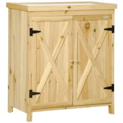 FURNIinspire Utility Storage Cabinet Garden Storage Cabinet Outdoor Tool Shed With Galvanized Top And Two Shelves, Natural Wood, 38.00"*20.10"*12.60" 11 FURNIinspire Utility Storage Cabinet Garden Storage Cabinet Outdoor Tool Shed With Galvanized Top And Two Shelves, Natural Wood, 38.00"*20.10"*12.60" -Outdoor Kitchen & Living GUEST 4982bb63 2394 4628 826d 5fd6073ca4b9