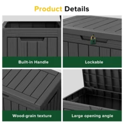 FURNIinspire Deck Boxes, 45 Gallon Portable Storage Box With Waterproof And Weather-resistant For Furniture Garden Tools, Black, 30.7"*17.1"*22" -Outdoor Kitchen & Living GUEST 4a06914a 25c8 49ec ae5c 516997777cd1