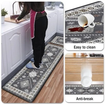 FURNIinspire Floor Mats 2 Piece Farmhouse Kitchen Rug Washable Area Rugs Non Skid Bohemian Mat For Hallway Entryway, Grey, 60"*20" 6 FURNIinspire Floor Mats 2 Piece Farmhouse Kitchen Rug Washable Area Rugs Non Skid Bohemian Mat For Hallway Entryway, Grey, 60"*20" - Image 4