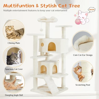 FURNIinspire Pet Tower Multi-Functional Cat Tree House Detachable Cat Climbing Frame, Pet Furniture Cat Accessories, Beige, 19.7"*19.7"*46" 5 FURNIinspire Pet Tower Multi-Functional Cat Tree House Detachable Cat Climbing Frame, Pet Furniture Cat Accessories, Beige, 19.7"*19.7"*46" - Image 3