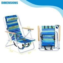 FURNIinspire Outdoor Portable Chair 4 Position Reclining With Cup Holder For Outdoor Relaxation, Blue Green Stripes, 23"*21.7"*31.5" -Outdoor Kitchen & Living GUEST 4bff3617 5ddb 47d6 9d2b e23b673bf67d