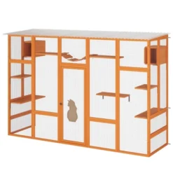 FURNIinspire Pet Crates And Houses, Cat Enclosure, 6 Jumping Platforms, 2 Cat Condos, Cat Bridge And Scratching Board, Orange, 104.3"*35.4"*72.1" -Outdoor Kitchen & Living GUEST 4d7c6f0b 496a 40b7 ade2 8330cfb01d6d