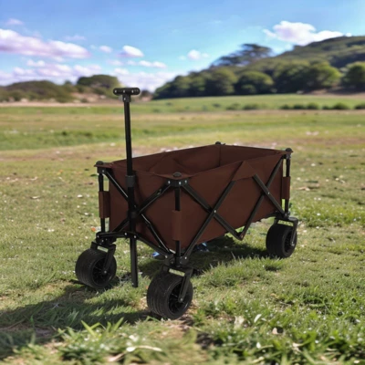 FURNIinspire Wheelbarrows And Lawn Carts Utility Park Garden Cart, Heavy Duty Garden Cart Folding Camping Cart, Brown, 37.8"*21.65"*34.33" 3 FURNIinspire Wheelbarrows And Lawn Carts Utility Park Garden Cart, Heavy Duty Garden Cart Folding Camping Cart, Brown, 37.8"*21.65"*34.33"