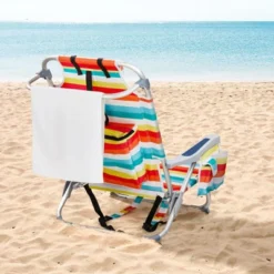 FURNIinspire Outdoor Portable Chair Lightweight With Adjustable Back And Storage Pockets For Outdoor Fun, Rainbow Stripes, 24.8"*25.6"*32.28" -Outdoor Kitchen & Living GUEST 4eefe07f aa10 4633 9e41 68384375eb26