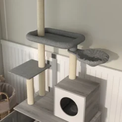 FURNIinspire Pet Tower Cat Playhouse Cat Tree Cat Tower With Litter Box Enclosure, Hammock, Scratching Posts, Platforms, Gray, 31.5"*18.9"*102.4" -Outdoor Kitchen & Living GUEST 501ece42 8cdb 4030 a580 46867faba50f