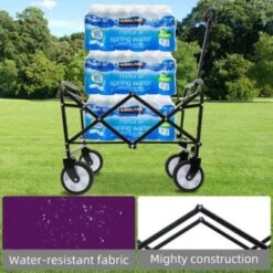 FURNIinspire Outdoor Serving Carts Rolling Cart Wagon Carts Foldable Utility Cart, Beach Cart For Picnic Outdoors， Purple, 25.98"*17.32"*37.4" -Outdoor Kitchen & Living GUEST 51f24232 33b3 4a8e a2d3 6006e960568f