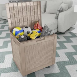 FURNIinspire Deck Boxes 2pcs 30 Gallon Deck Box, Outdoor Wicker Storage Deck Box For Patio Furniture, Garden Tools, Light Brown, 21“*22”*17“ -Outdoor Kitchen & Living GUEST 5315cb1e d034 4a88 bc90 cf412416b61e