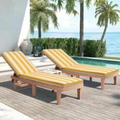 FURNIinspire Outdoor Seat Cushions 2pcs Outdoor Cushion Set Replacement, Yellow And White Stripes Seat Cushion, Multicolored, 74.4"*22.05"*2.8" -Outdoor Kitchen & Living GUEST 54e3aada 42c0 4442 aa2f 063feccc8c48