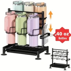 FURNIinspire Water Bottle Organizer With Handle Kitchen Storage For Stanley Cup Accessories Mug Organizer, Black, 16.19"*10.34"*2.93" -Outdoor Kitchen & Living GUEST 552ba2ba 621a 4404 a663 aed2b222ac82