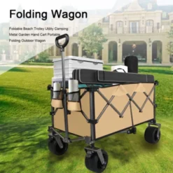 FURNIinspire Outdoor Serving Carts Heavy Duty Foldable Utility Wagon Terrain Quiet Wheels For Camping Gardening Picnic, Brown, 38.58"*24.02"*39.17" -Outdoor Kitchen & Living GUEST 5551bbce 37f6 45d9 80c3 986f3b5574d0