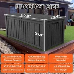 FURNIinspire Deck Boxes, 150 Gallon Outdoor Patio Storage Box With Large Storage Capacity For Furniture Garden Tools, Black, 54.3"*26.5"*28.7" -Outdoor Kitchen & Living GUEST 5610b523 42da 4b96 8f6a d7fefdeefd36