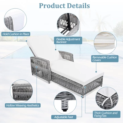 FURNIinspire Patio Accent Chairs, Outdoor Patio Single Sofa With Cushions, All Weather Rattan Chairs For Garden Backyard, White, 61.02"*25.6"*37.4" 6 FURNIinspire Patio Accent Chairs, Outdoor Patio Single Sofa With Cushions, All Weather Rattan Chairs For Garden Backyard, White, 61.02"*25.6"*37.4" - Image 4