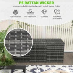 FURNIinspire Utility Storage Cabinet 175 Gallon Outdoor Storage Box With Inner Liner PE Rattan Wicker Deck Box, Grey, 29.90"*13.80"*24.80" -Outdoor Kitchen & Living GUEST 592c7fca 3596 4261 aa2b d2e4a93f1936