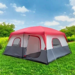 FURNIinspire Camping Tents Large Family Tent For Outdoors, Hiking, Picnic, Beach, Red And White Sun Shelter Tent, Multicolored, 169.2"*169.2"*82.6" -Outdoor Kitchen & Living GUEST 5b86f7bb 517a 4f45 8feb 9c6d0257fd69
