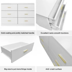 FURNIinspire Dressers 6 Drawer Dresser Storage Organizer For Bedroom, Nursery, Modern Clothes Closet Storage Cabinet, White, 47.24"*15.55"*30.3" -Outdoor Kitchen & Living GUEST 5be9bffb 8bb0 4861 9a52 2c0a94647156