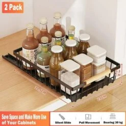 FURNIinspire Pull Out Cabinet Organizer Slide Out Drawer No Drill Pull Out Sliding Pull-Out Pantry Shelves Kitchen Bathroom, Black, -Outdoor Kitchen & Living GUEST 5ce30196 e8b8 4b38 a5c8 c66cb654422a