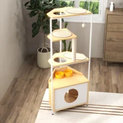 FURNIinspire Corner Cat Tower, Cat Tree With Scratching Post, Cat Condo With Feeding Station, Pet Furniture For Indoor Cats, 24.8"*15.7"*58.4" -Outdoor Kitchen & Living GUEST 5e731891 20c3 4ffc a054 838daf7e15b1