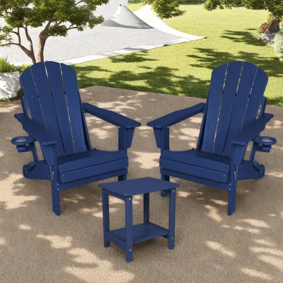 FURNIinspire Patio Seating Sets Folding Adirondack Chairs With Side Table, 3-Piece Rocking Chairs Set With Wood Texture, Blue, 30“*28”*35“ 6 FURNIinspire Patio Seating Sets Folding Adirondack Chairs With Side Table, 3-Piece Rocking Chairs Set With Wood Texture, Blue, 30“*28”*35“ - Image 4