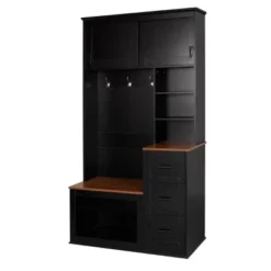 FURNIinspire Hall Trees Clothes Rack Hat Organizer Coat Rack Entryway Bench With 3 Shelves, Drawers, 3 Hooks For Hallway, Black, 16.5"*40.2"*71.3" 8 FURNIinspire Hall Trees Clothes Rack Hat Organizer Coat Rack Entryway Bench With 3 Shelves, Drawers, 3 Hooks For Hallway, Black, 16.5"*40.2"*71.3" -Outdoor Kitchen & Living GUEST 5fafe48e c24c 42e1 8a46 ae89752494bc