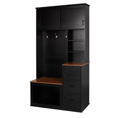 FURNIinspire Hall Trees Clothes Rack Hat Organizer Coat Rack Entryway Bench With 3 Shelves, Drawers, 3 Hooks For Hallway, Black, 16.5"*40.2"*71.3" 5 FURNIinspire Hall Trees Clothes Rack Hat Organizer Coat Rack Entryway Bench With 3 Shelves, Drawers, 3 Hooks For Hallway, Black, 16.5"*40.2"*71.3" - Image 3