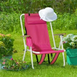FURNIinspire Outdoor Portable Chair 4 Position Recline With Headrest And Backpack Straps For Outdoor Relaxation, Pink, 23"*21.7"*31.5" -Outdoor Kitchen & Living GUEST 602b3742 657c 4ceb aee2 1e9efc4f39a0