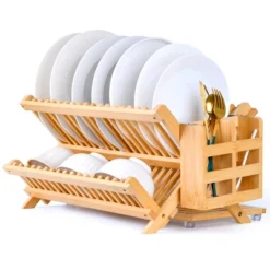 FURNIinspire Kitchen Racks 3 Tier Bamboo Dish Rack, Foldable Wood Dish Drying Rack Kitchen Organizer With Utensil Holder, Brown, 16.1"*9.8"*9.6" 10 FURNIinspire Kitchen Racks 3 Tier Bamboo Dish Rack, Foldable Wood Dish Drying Rack Kitchen Organizer With Utensil Holder, Brown, 16.1"*9.8"*9.6" -Outdoor Kitchen & Living GUEST 6142340f 40c9 4a54 850f ff208de2c32a