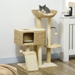 FURNIinspire Cat Tree For Indoor Cats, Cat Tower With Scratching Posts, Ramp, Condo, Toy Balls, Platform, Bed, Ramp, Beige, 23.5"*15.75"*38.5" -Outdoor Kitchen & Living GUEST 63000d0e d533 4494 b20c 29836256e1e9
