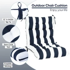 FURNIinspire Outdoor Seat Cushions Patio Chair Cushions Replacements, 2 Pcs Set High Back Seat Cushions, Blue Stripes, Multicolored, 45"*22"*4" -Outdoor Kitchen & Living GUEST 63b34186 2c4b 4e96 b9aa 2582a2692a8b