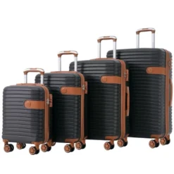 FURNIinspire Bag And Luggage Sets 4 Piece Luggage Set, Carry On Luggage Suitcase With 4 Packing Cubes, Travel Luggage, Black, 16.69"*12.4"*29.72"