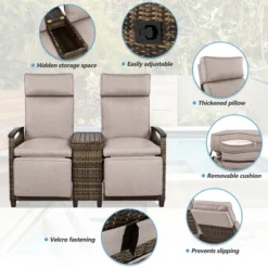 FURNIinspire Patio Accent Chairs, All Weather Outdoor Patio Chairs High Back Couch With Premium Cushions For Garden Backyard, Brown, 47.6"*23.6"*46.1" -Outdoor Kitchen & Living GUEST 641e2939 c358 45d8 af07 c38a1607324a