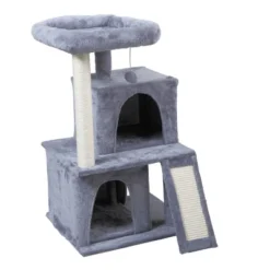 FURNIinspire Pet Tower Double Layer Cat Tree With Cat House And Ladder Light, Modern Cat Furniture, Gray, 19.70"*17.70"*34.00" -Outdoor Kitchen & Living GUEST 6589a269 ac36 4944 994c f01a230e5307