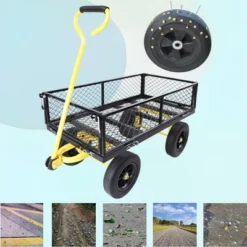 FURNIinspire Wheelbarrows And Lawn Carts Tools Cart Wagon Cart, Garden Cart Trucks With Solid Wheels And Yellow Handle, Black, 37“*19"*40" 9 FURNIinspire Wheelbarrows And Lawn Carts Tools Cart Wagon Cart, Garden Cart Trucks With Solid Wheels And Yellow Handle, Black, 37“*19"*40" -Outdoor Kitchen & Living GUEST 65912bf0 7f93 46ba aa6d 2df848a30da5