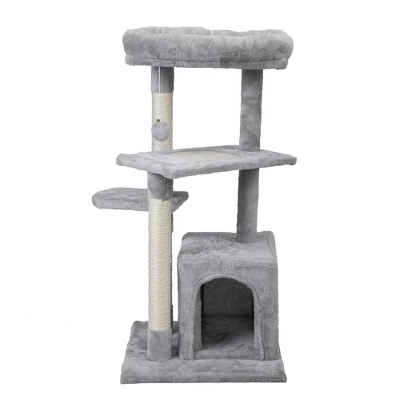 FURNIinspire Pet Tower Double Level Cat Tree Stand, Pet Tower Pet Furniture Kittens Activity Tower, Kitty Pet Play House, Gray, 15.7"*15.7"*31.4" 3 FURNIinspire Pet Tower Double Level Cat Tree Stand, Pet Tower Pet Furniture Kittens Activity Tower, Kitty Pet Play House, Gray, 15.7"*15.7"*31.4"