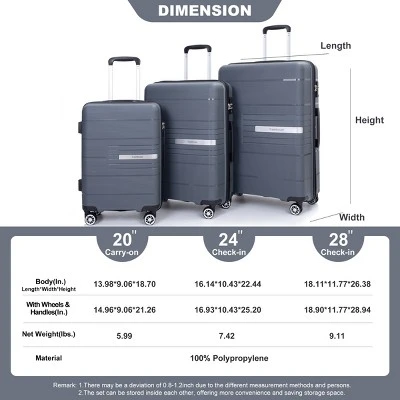 FURNIinspire Bag And Luggage Sets 3 Piece Travel Suitcase Set With Spinner Wheels, Stylish Lightweight Carry On Luggage, Grey, 18.9"*11.77"*28.94" 4 FURNIinspire Bag And Luggage Sets 3 Piece Travel Suitcase Set With Spinner Wheels, Stylish Lightweight Carry On Luggage, Grey, 18.9"*11.77"*28.94" - Image 2